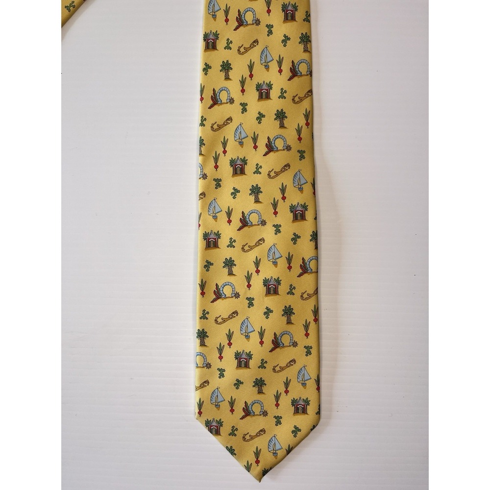 Barbara Finsness Men's Medley Tie Bermuda Silk Yellow 59x3.5" Beach Caribbean